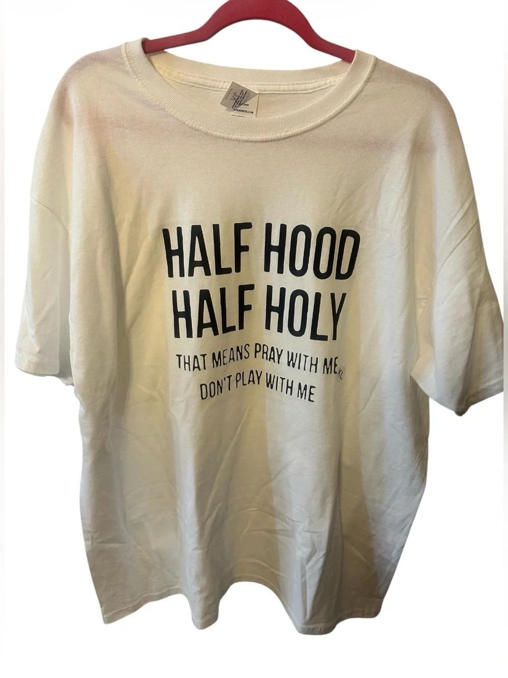 Half Hood Half Holy white Graphic Tee. Size XL